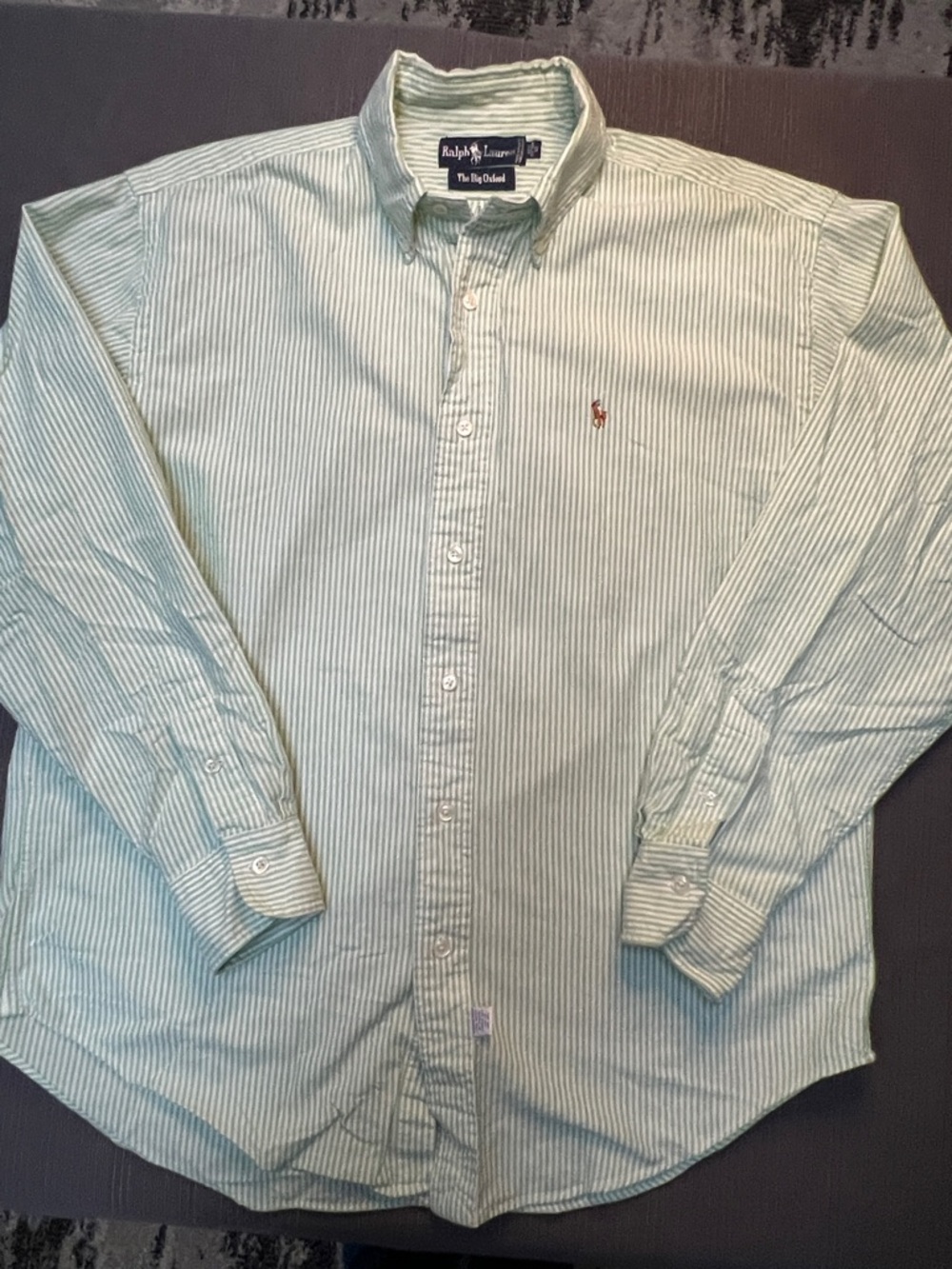 Ralph Lauren Men’s Light Green & White Striped Button-Down Shirt~ SZ 12